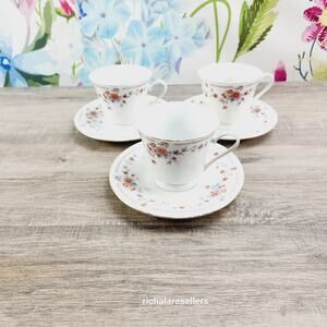 Dynasty Copenhagen Footed Cup Saucers Lot Of 3 Fine China Floral Coffee Tea